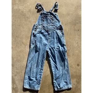 Y2K French toast Kids 5 denim bib overalls chunky zippers snaps pockets work